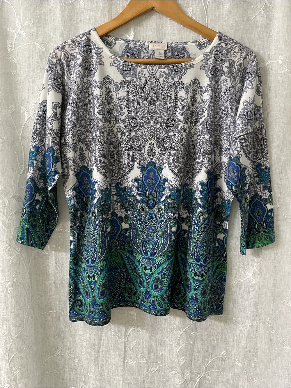 Blue & Green Paisley Print Blouse Size 1 (M)